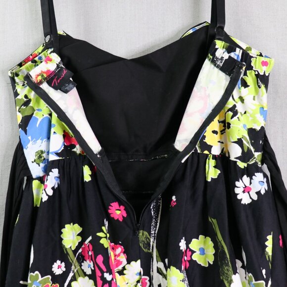 Torrid Fit & Flare Dress 12 Black Floral Sweetheart Neck Waist Tie Full Skirt - Picture 11 of 16